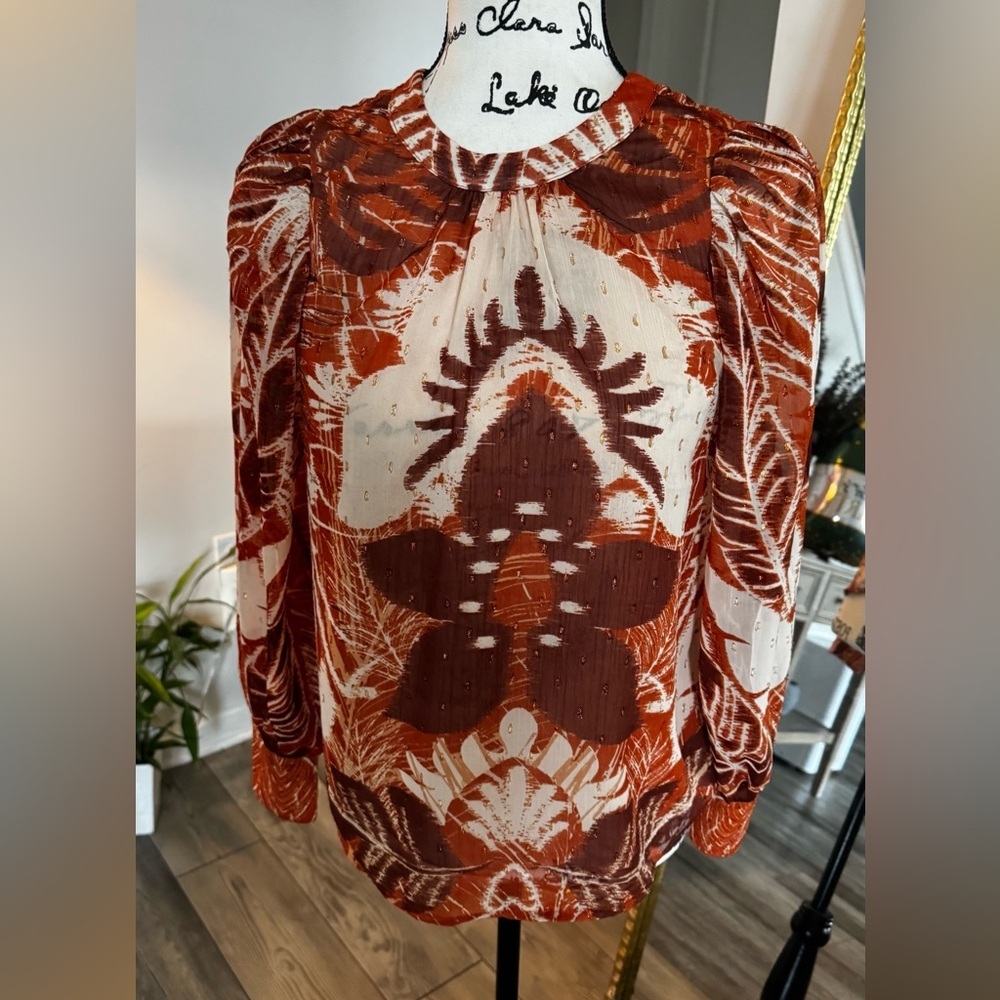 Rachel Zoe Rust and White Floral Blouse